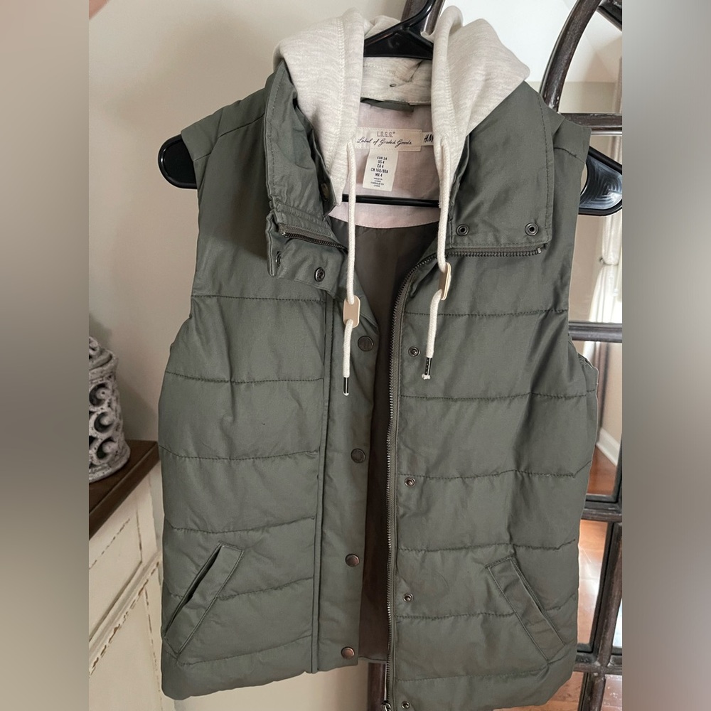 H&M L.O.G.G. Vest w/ Hood & Pockets Olive Army Green Sz. 4 New